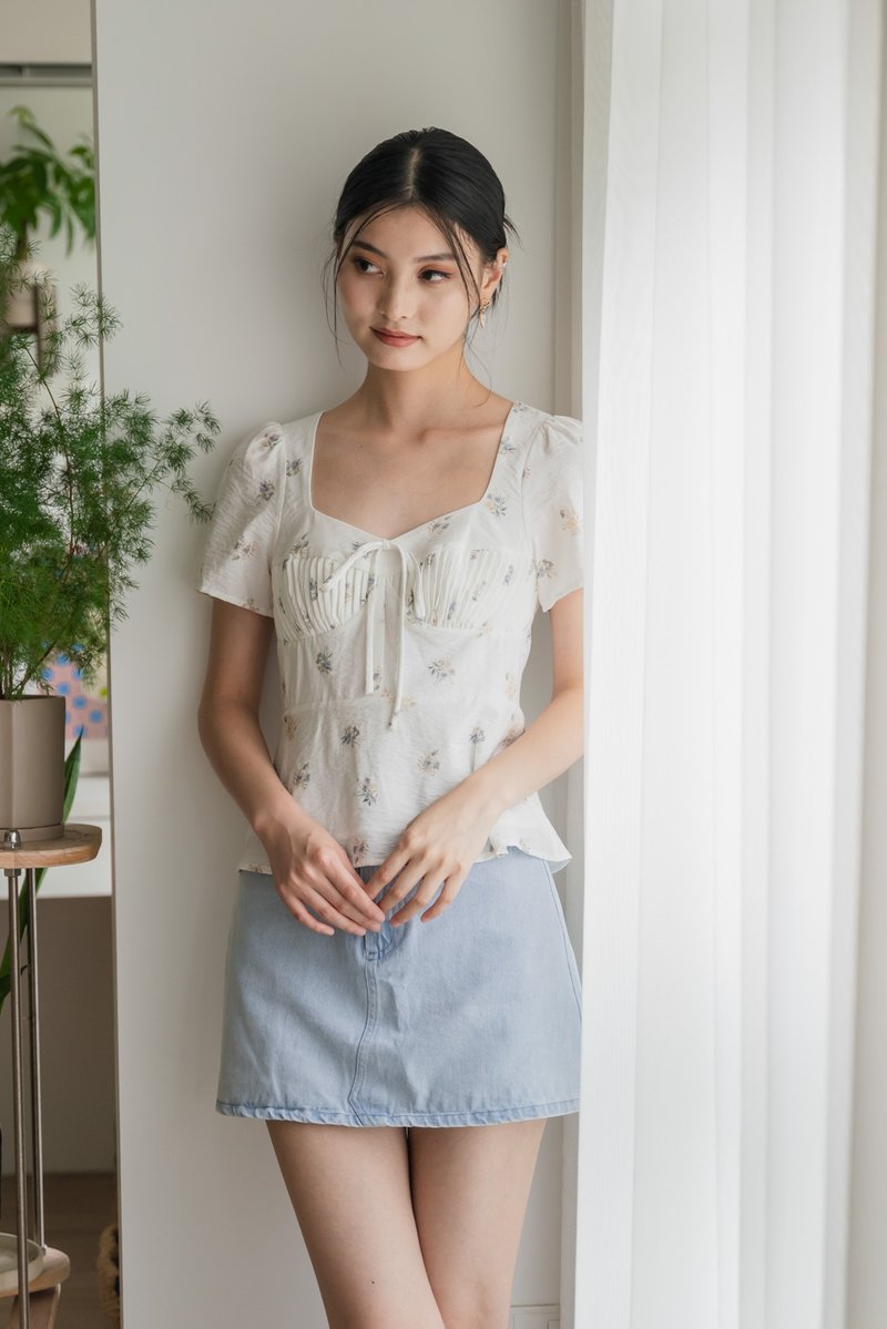 Eulalie Floral Pintuck Ribbon Top