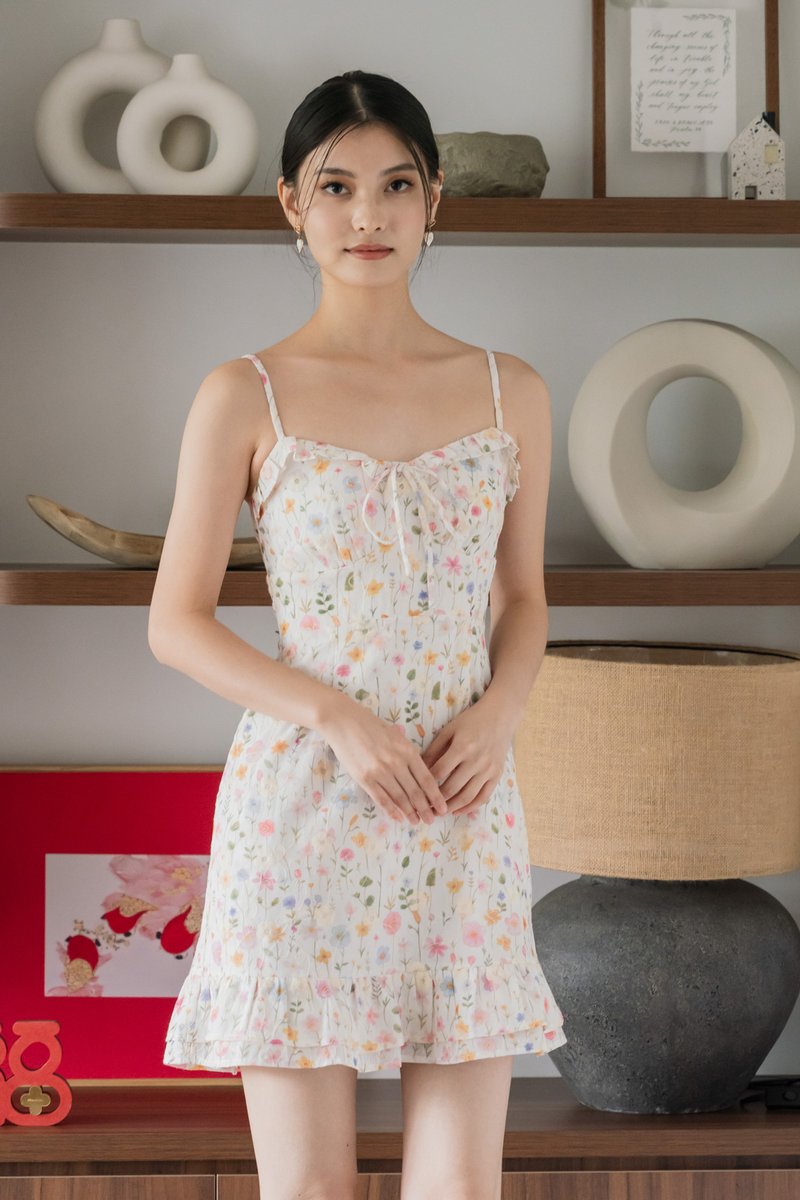 Sakura Floral Embroidery Camisole Dress In Pink