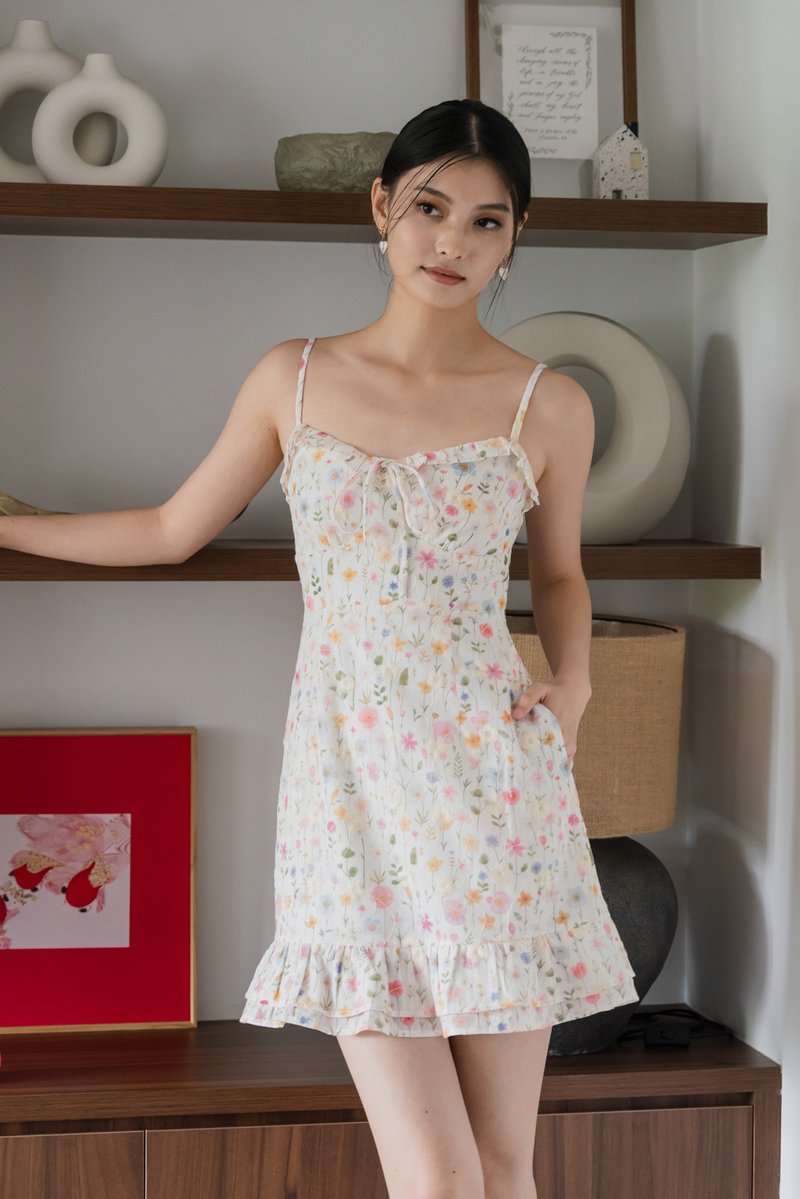 Sakura Floral Embroidery Camisole Dress In Pink