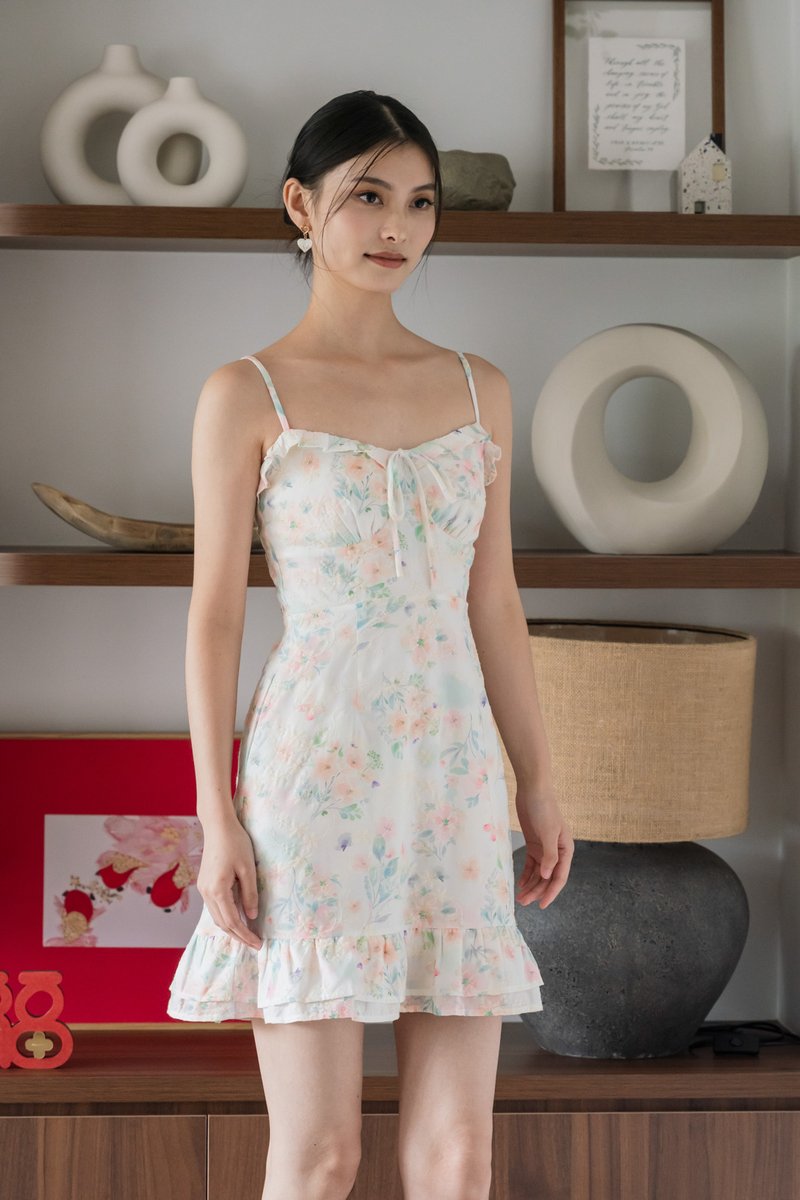 Sakura Floral Embroidery Camisole Dress In White