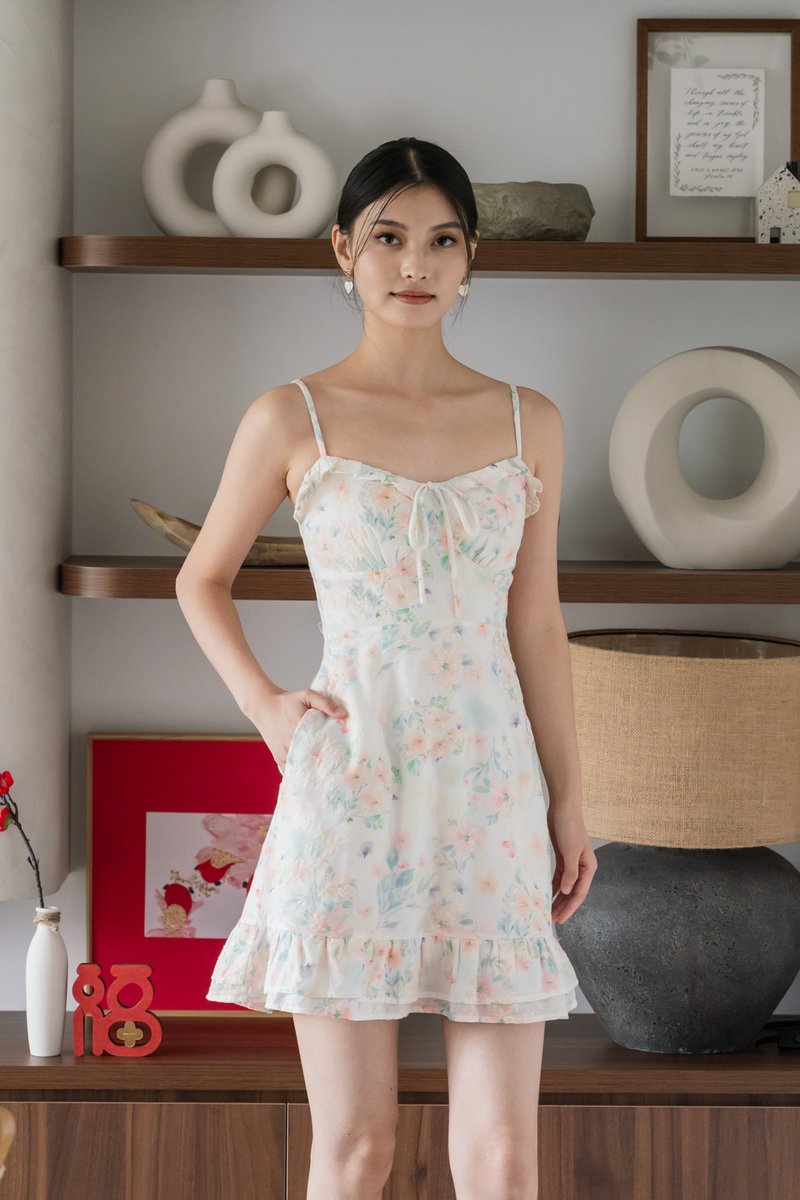 Sakura Floral Embroidery Camisole Dress In White