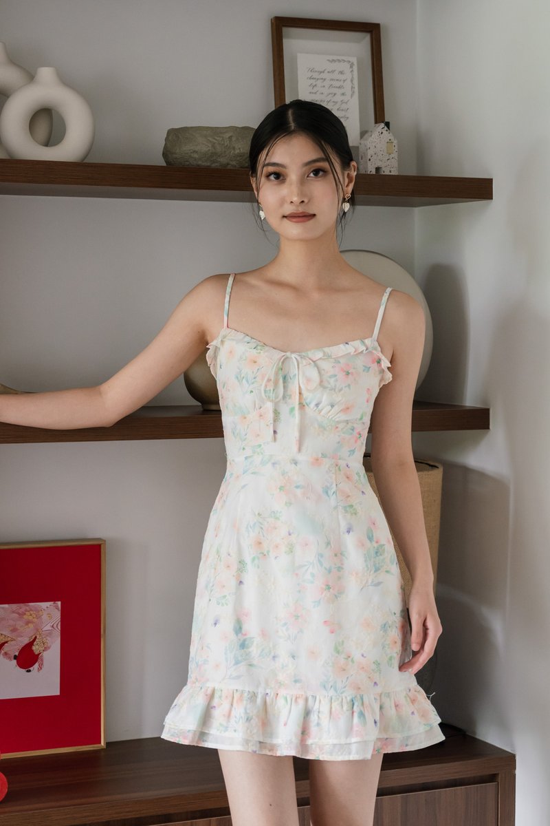 Sakura Floral Embroidery Camisole Dress In White