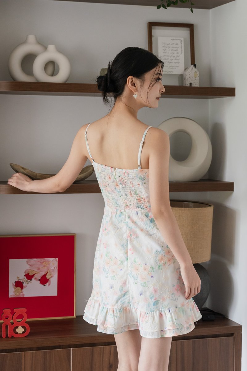 Sakura Floral Embroidery Camisole Dress In White