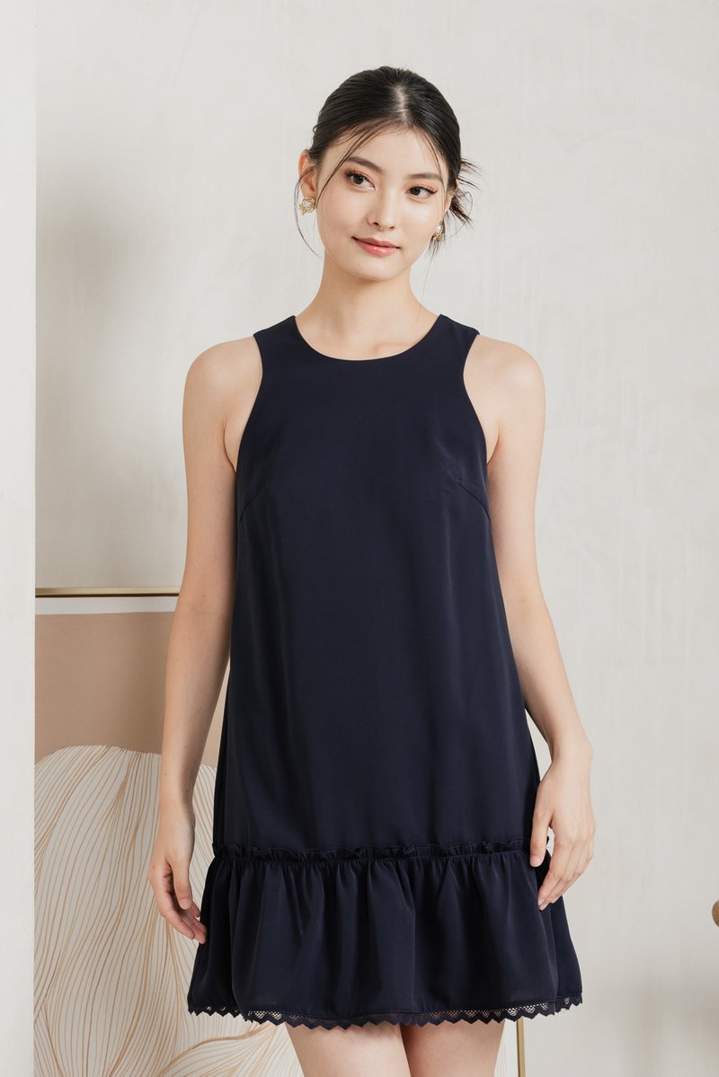 Bertha Dropwaist Ruffles Dress In Navy