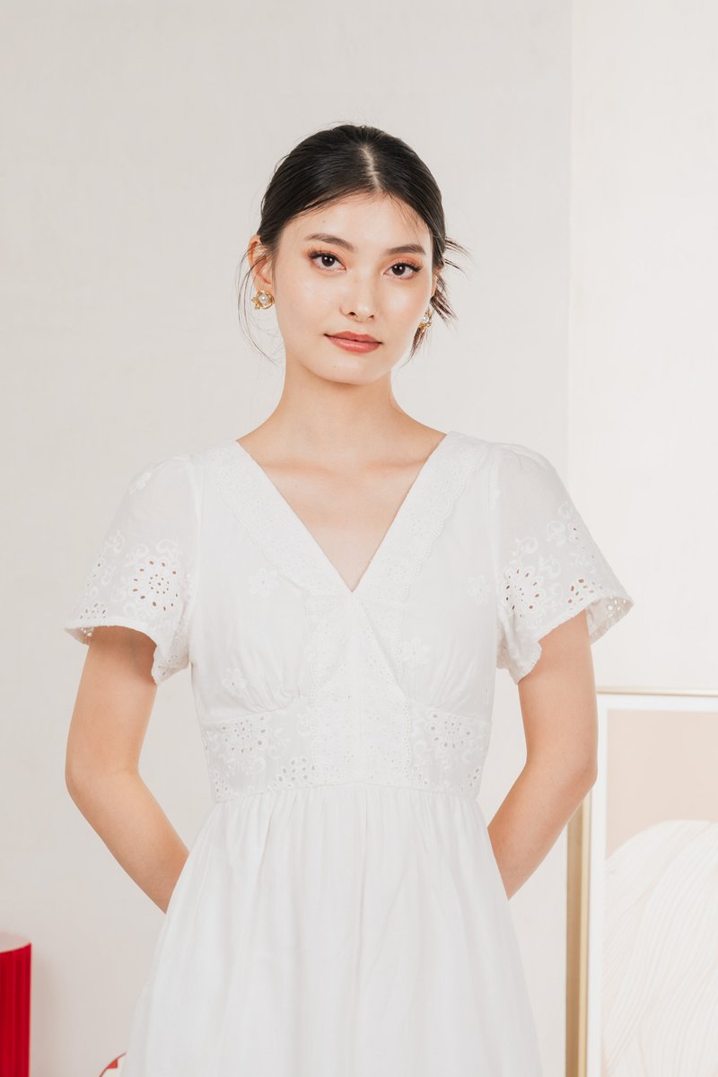 Drisella Eyelet Midi Dress In White