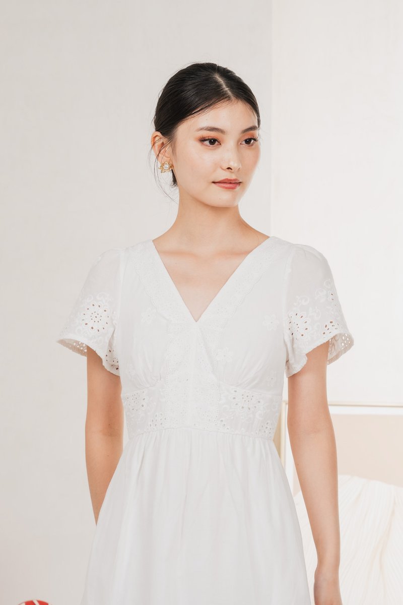 Drisella Eyelet Midi Dress In White