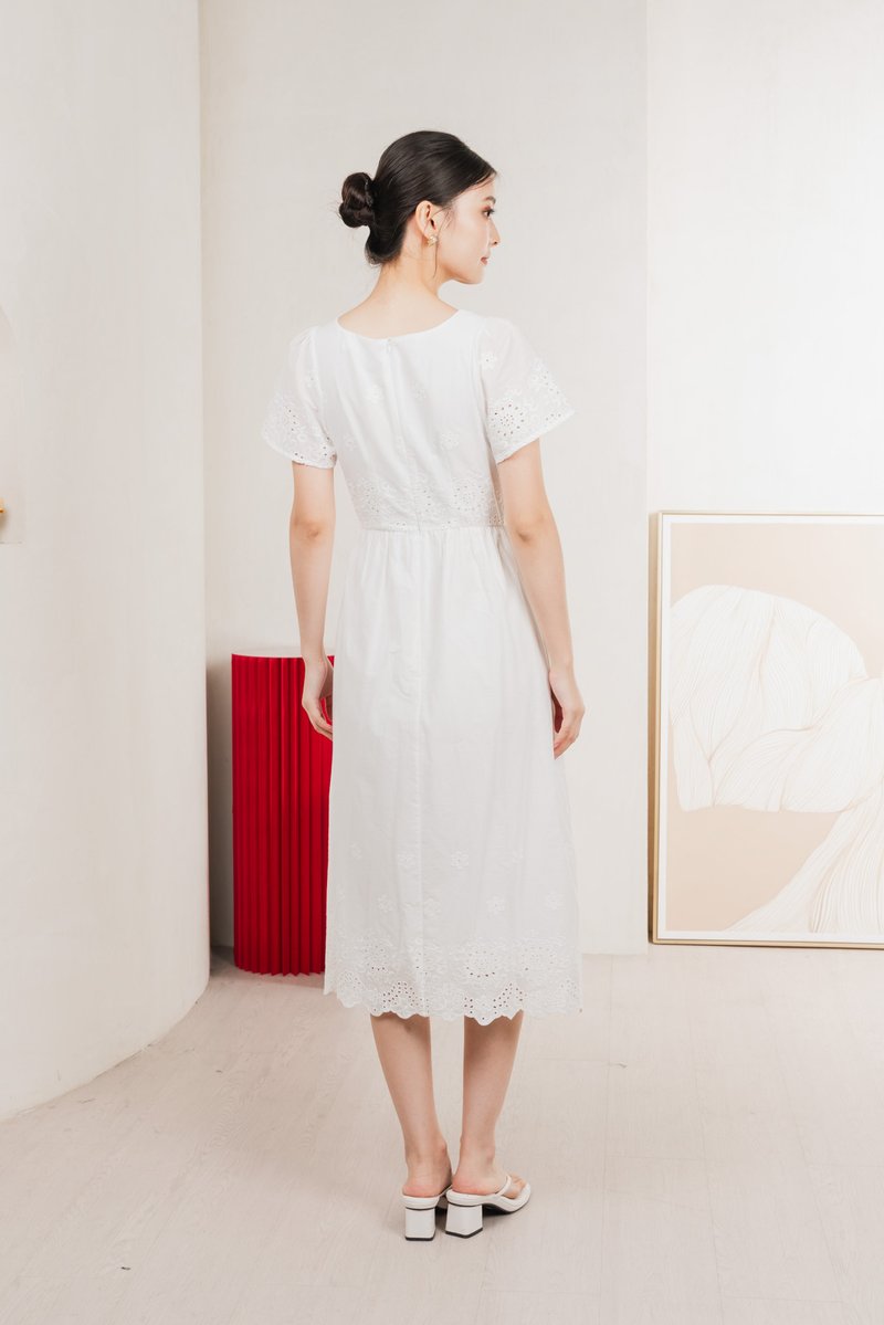 Drisella Eyelet Midi Dress In White
