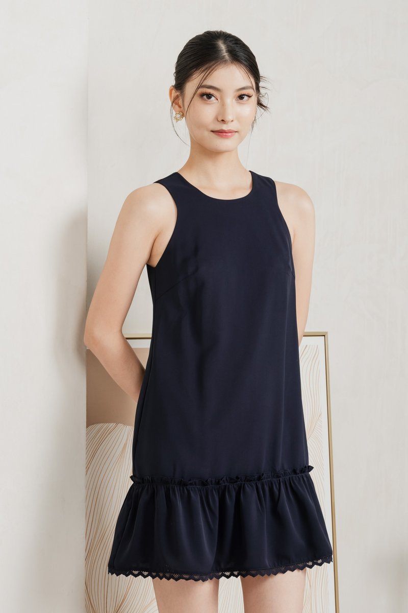 Bertha Dropwaist Ruffles Dress In Navy