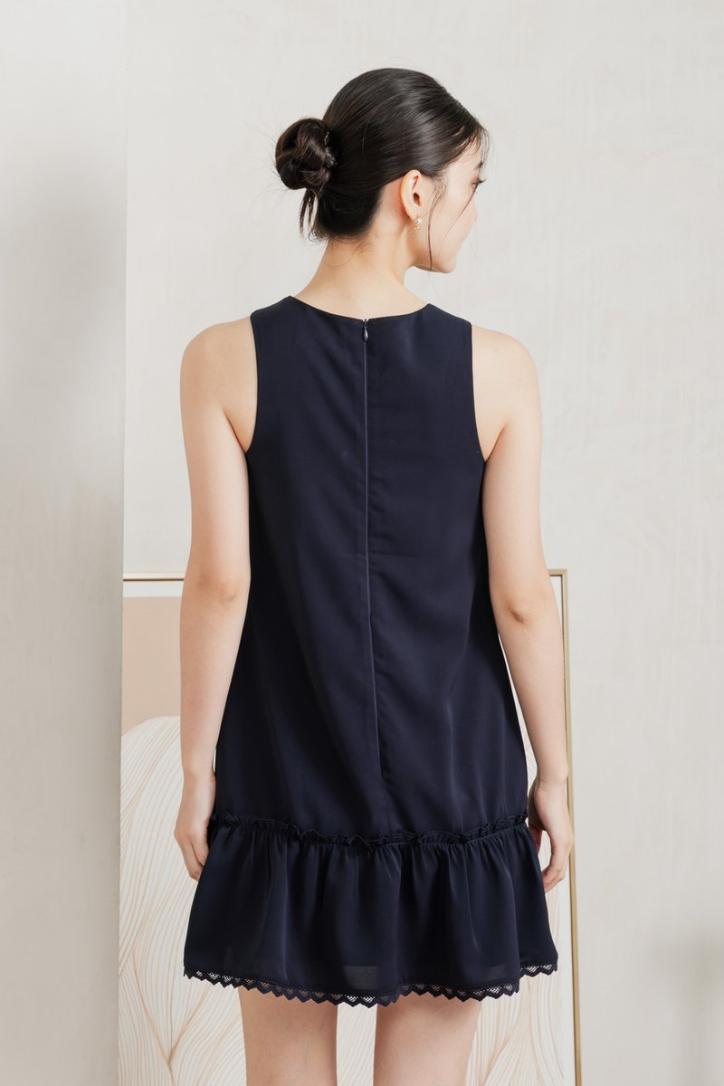 Bertha Dropwaist Ruffles Dress In Navy
