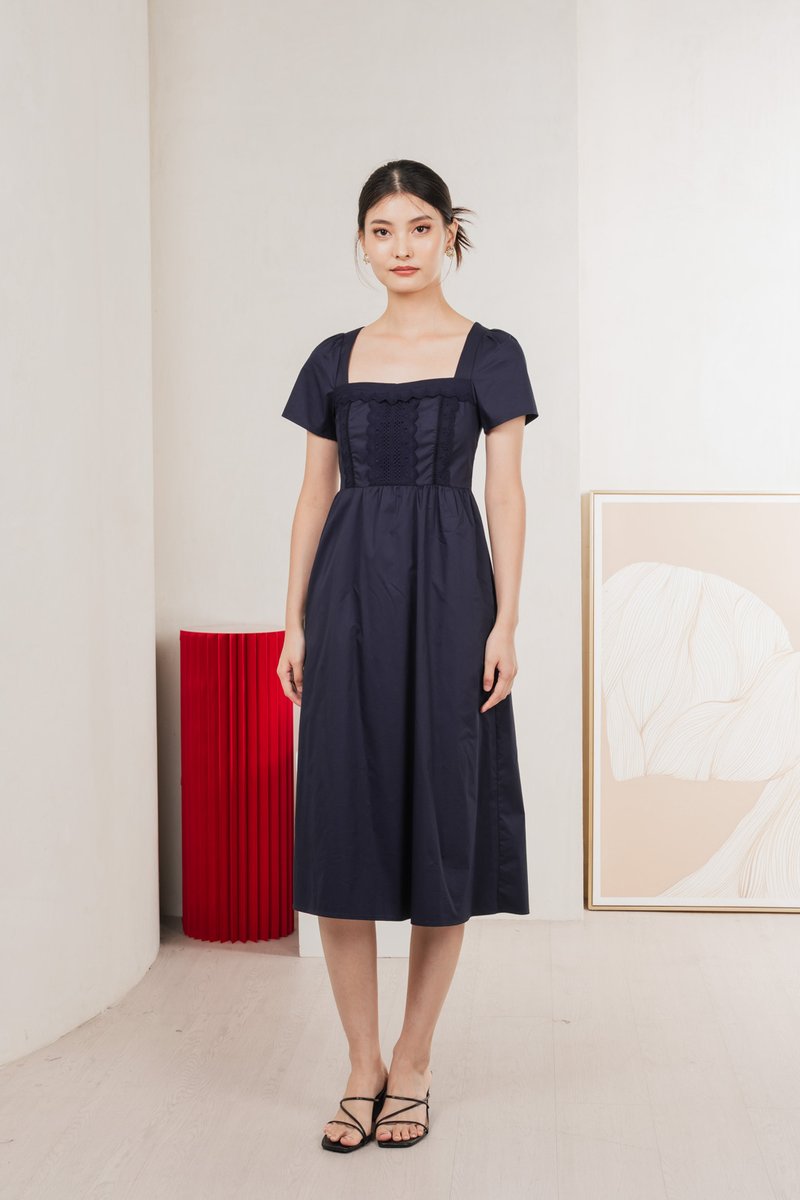Collins Crochet Midi Dress In Navy