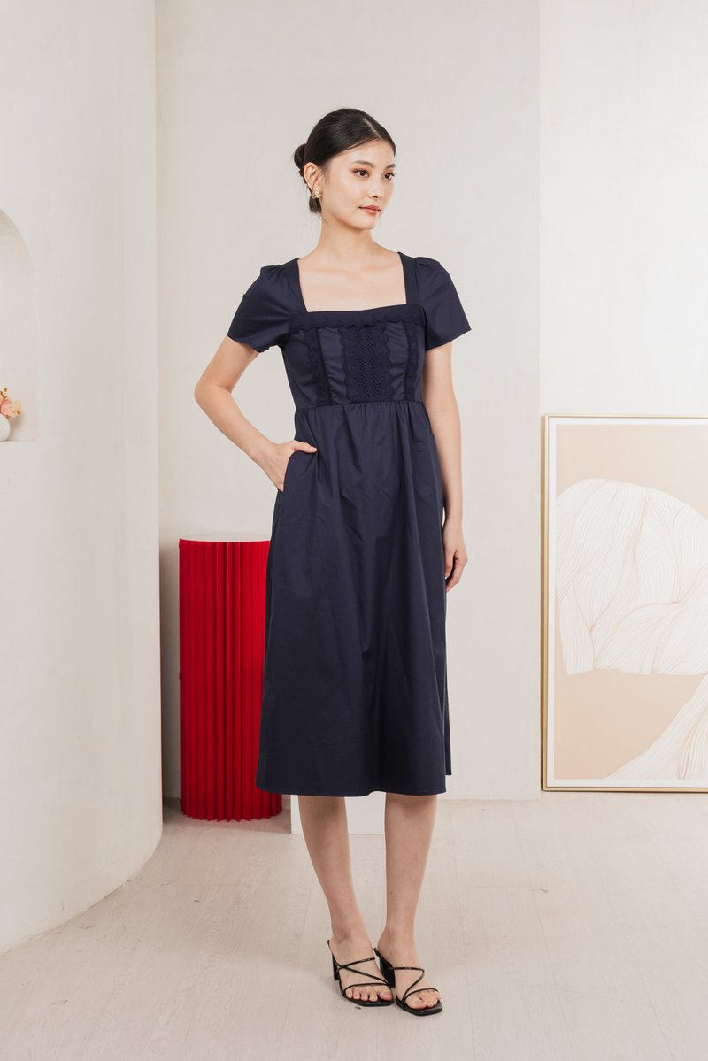Collins Crochet Midi Dress In Navy