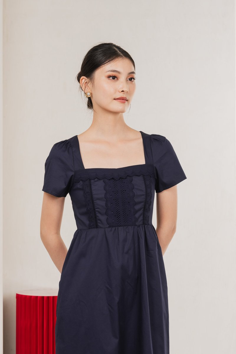 Collins Crochet Midi Dress In Navy