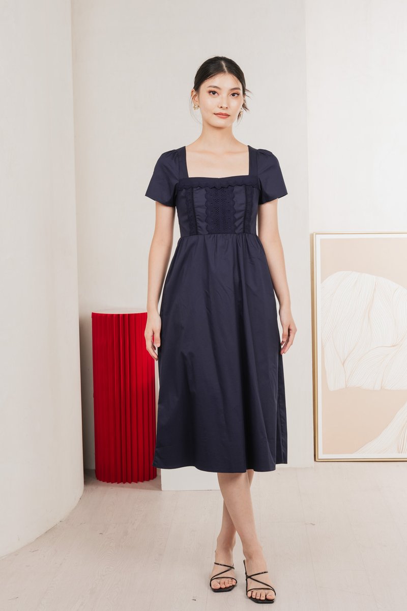 Collins Crochet Midi Dress In Navy