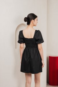 Mimosa Puff Sleeves Dress Romper In Black