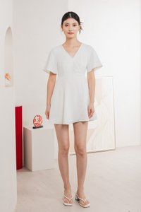 Fika Faux Wrap Dress Romper In White
