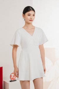 Fika Faux Wrap Dress Romper In White