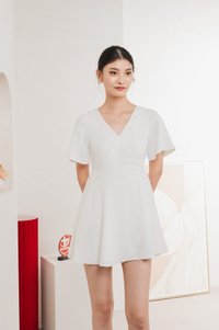 Fika Faux Wrap Dress Romper In White