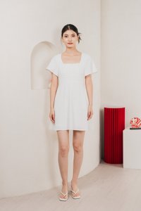Calantha Ruched Crochet Dress In White