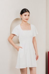 Calantha Ruched Crochet Dress In White