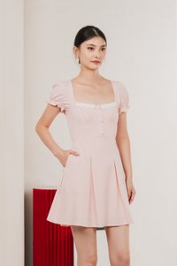 Ari Button Pleated Dress In Pink