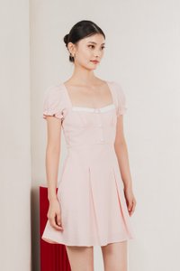 Ari Button Pleated Dress In Pink