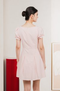 Ari Button Pleated Dress In Pink