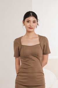 Jayda Padded Open Back Midi Dress In Khaki