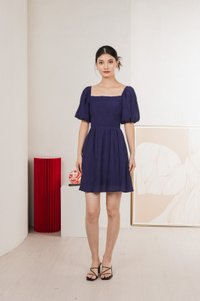 Dewdrop Textured Smocked Dress In Navy
