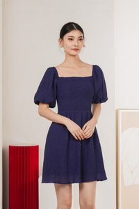 Dewdrop Textured Smocked Dress In Navy