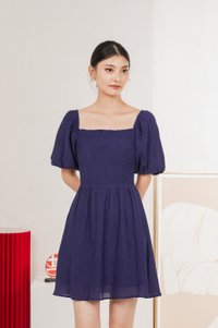 Dewdrop Textured Smocked Dress In Navy