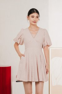 Esme Empire Broderie Dress In Dusty Pink