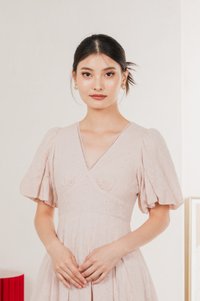 Esme Empire Broderie Dress In Dusty Pink