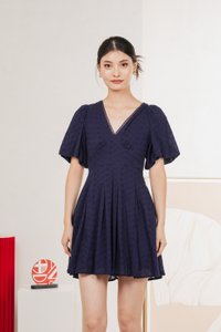Esme Empire Broderie Dress In Navy (XS)