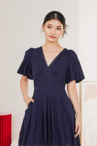 Esme Empire Broderie Dress In Navy (XS)