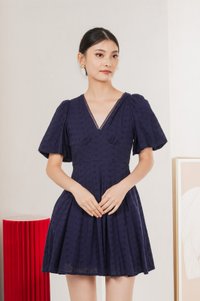 Esme Empire Broderie Dress In Navy (XS)