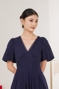 Esme Empire Broderie Dress In Navy (XS)