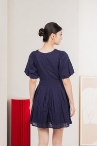 Esme Empire Broderie Dress In Navy (XS)