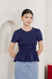 Alya Cotton Smocked Top In Navy