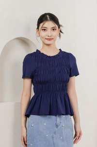 Alya Cotton Smocked Top In Navy