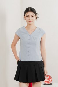 Bluebell Cap Sleeves Button Top In Light Wash