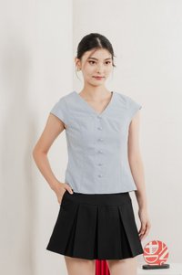 Bluebell Cap Sleeves Button Top In Light Wash