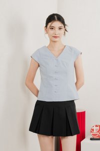 Bluebell Cap Sleeves Button Top In Light Wash