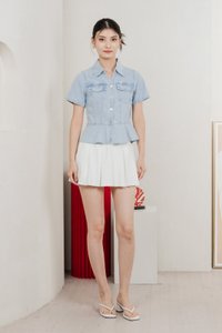 Elfa Denim Panelled Button Top In Light Wash