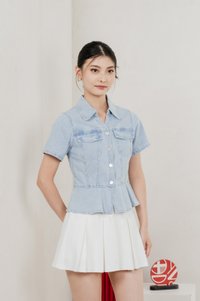 Elfa Denim Panelled Button Top In Light Wash