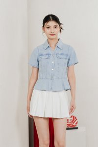 Elfa Denim Panelled Button Top In Light Wash