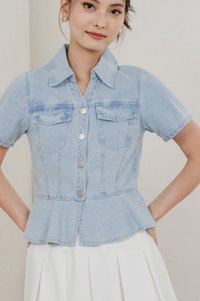 Elfa Denim Panelled Button Top In Light Wash