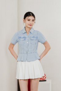 Elfa Denim Panelled Button Top In Light Wash