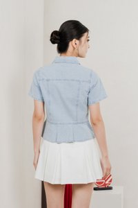 Elfa Denim Panelled Button Top In Light Wash