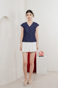 Bluebell Cap Sleeves Button Top In Dark Wash
