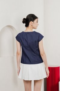 Bluebell Cap Sleeves Button Top In Dark Wash